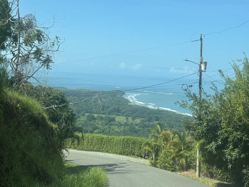 A country road winds down toward the Pacific coast