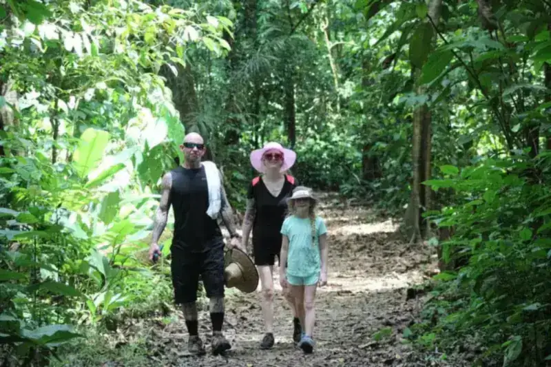 Hikers with a guide on a rainforest trail in Corcovado